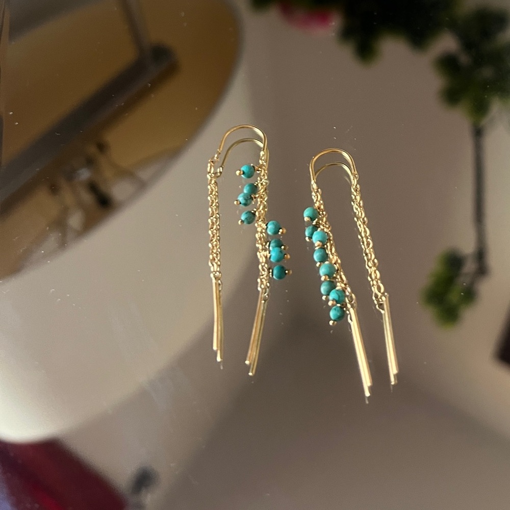 22k Gold plated Turquoise Dangle Earrings Handmade
